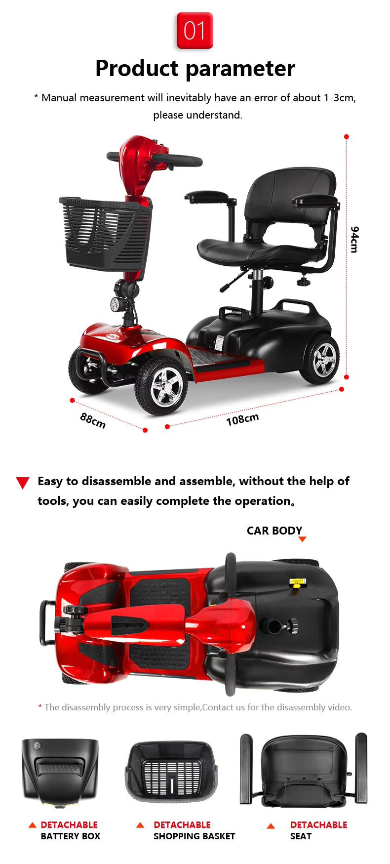 Folding Mobility Electric Scooter for Seniors - 2024 Model, 4 Wheel Power