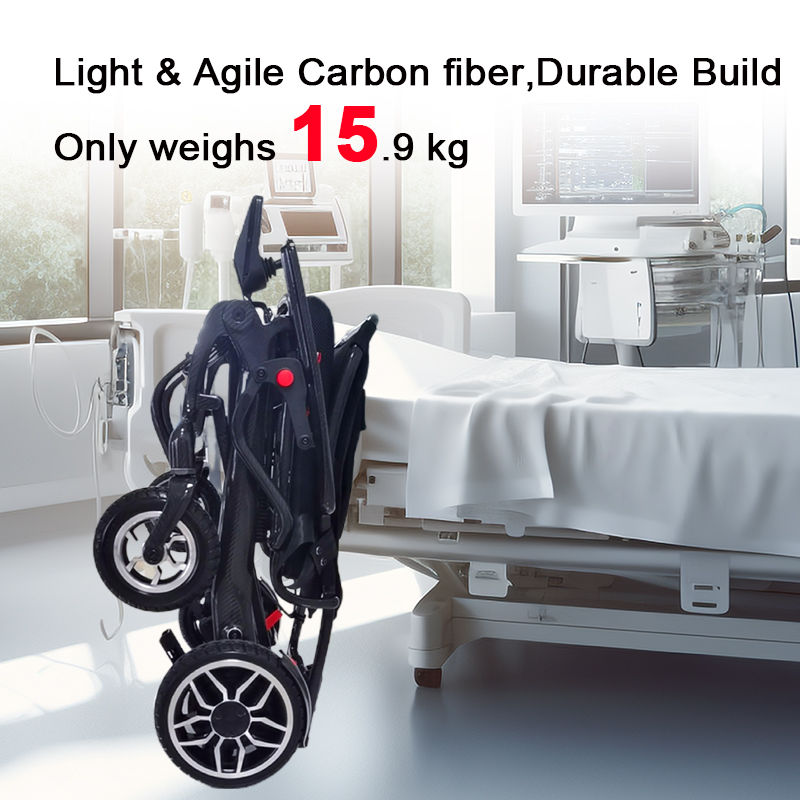 Foldable Electric Hospital Wheelchair - Lightweight Carbon Fiber Design