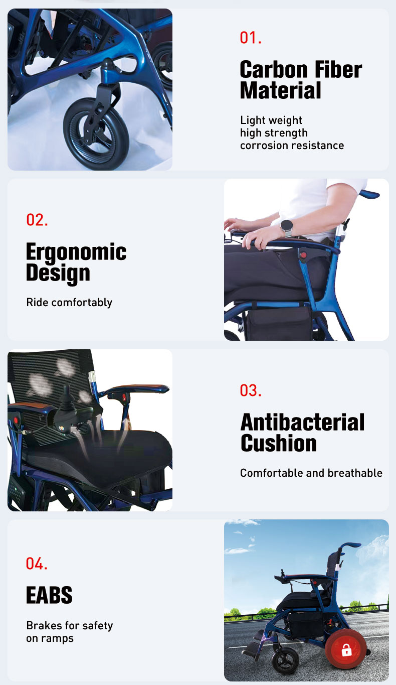 Ultra-Light Carbon Fiber Wheelchair - Comfortable, 15km Range, 100kg Capacity