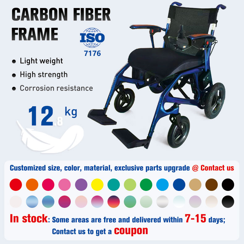 Ultra-Light Carbon Fiber Wheelchair - Comfortable, 15km Range, 100kg Capacity