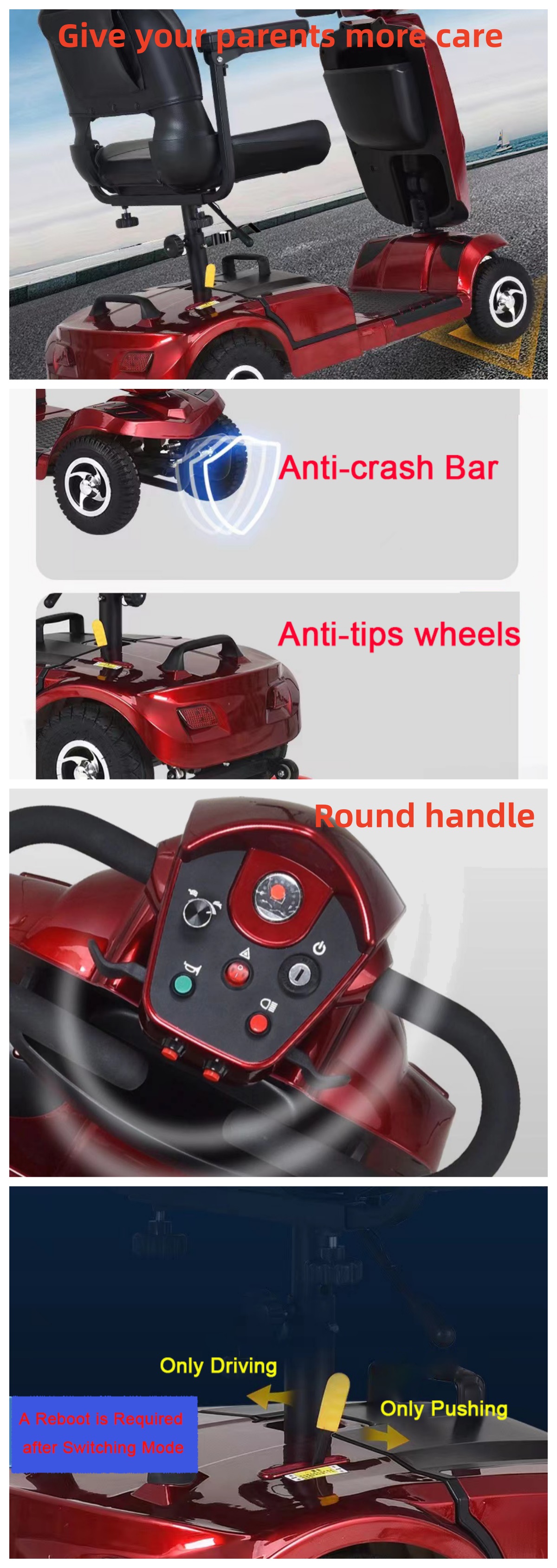 Portable Motorized Scooter for Seniors - 4-Wheel Foldable Design, 100kg Max.