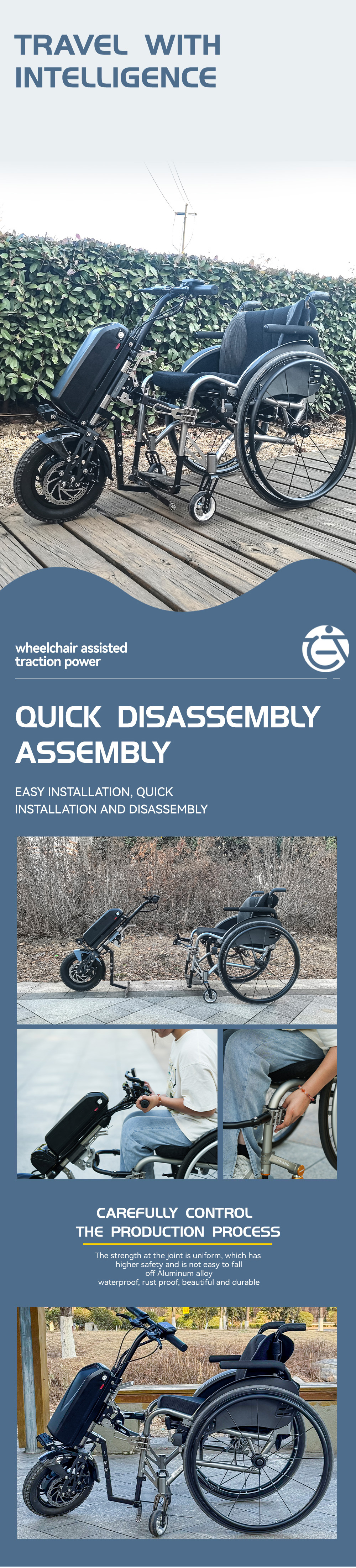 All Terrain Wheelchair Trailer Head - 48V 350W Motor, Portable & Collapsible