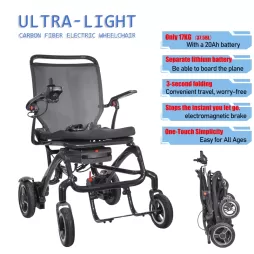 Ultra-Lightweight Carbon Fiber Folding Electric Wheelchair (17KG with 20AH Battery)