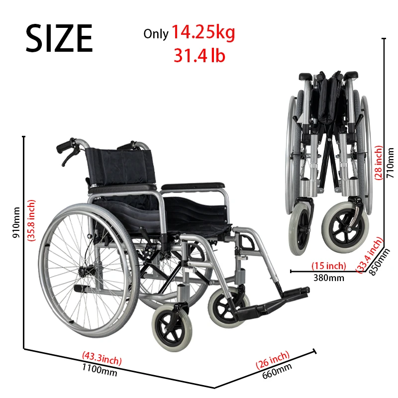 Foldable Aluminum Manual Wheelchair 120kg Load CE ISO Certified EXC-2007 Foldable Aluminum Manual Wheelchair 120kg Load CE ISO Certified EXC-2007