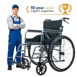 Foldable Manual Wheelchair with Puncture Proof Tires for Nursing Homes EXC-2010